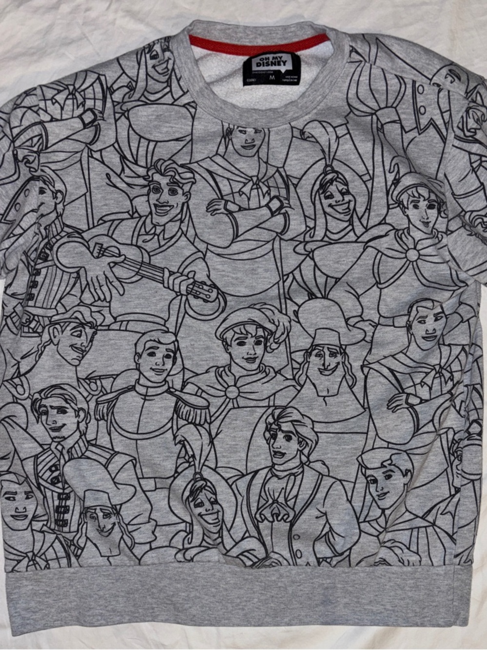 Oh My Disney Prince All Over Print Grey Crewneck Sweatshirt - Medium